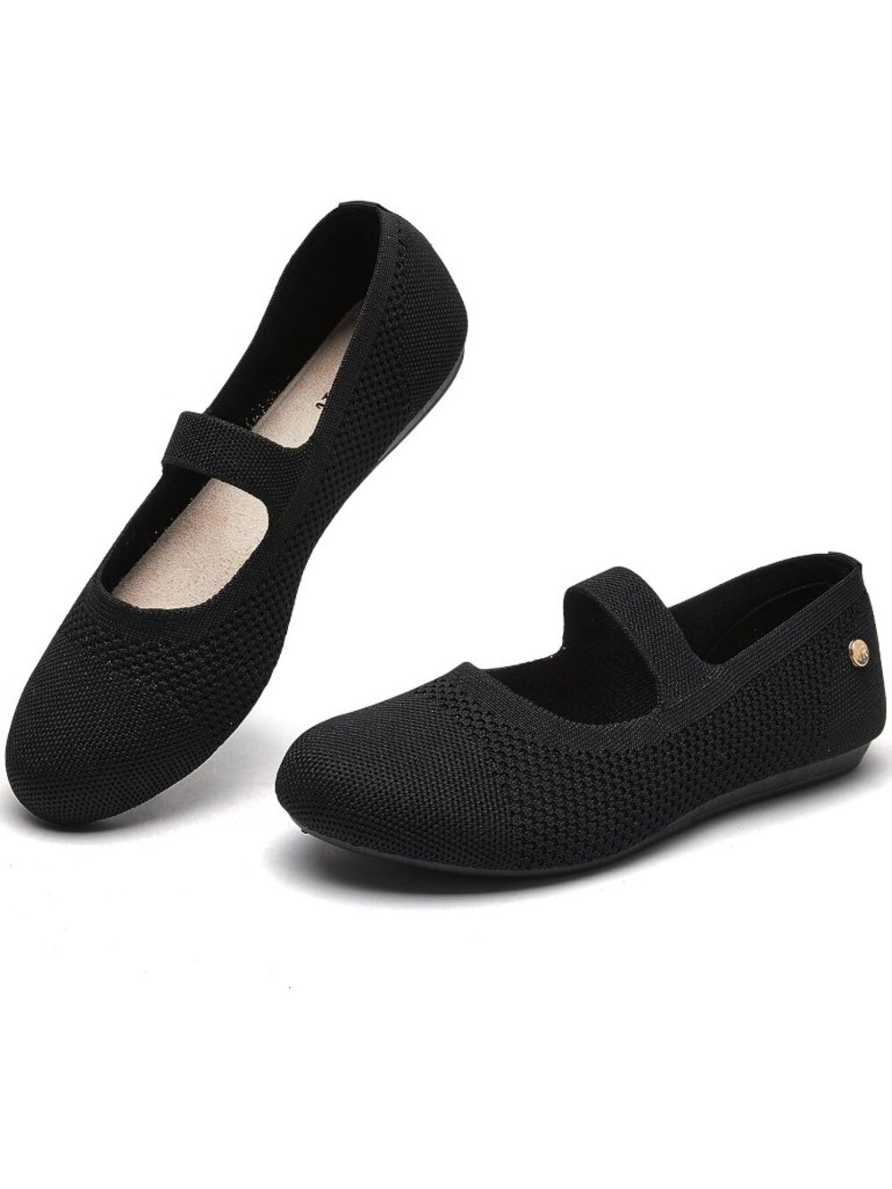 Women's Knit Black Comfortable Slip On Round Toe Casual Pull On Ballet Flats